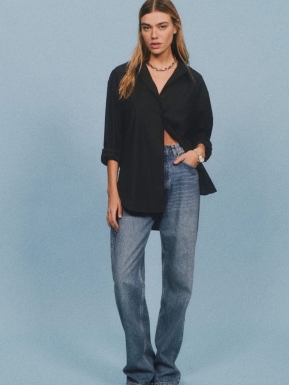 Reformation Will oversized black button down shirt M